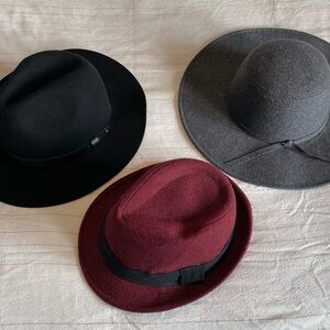 Stylish Fedora Hat Set - Black, Gray, Burgundy
